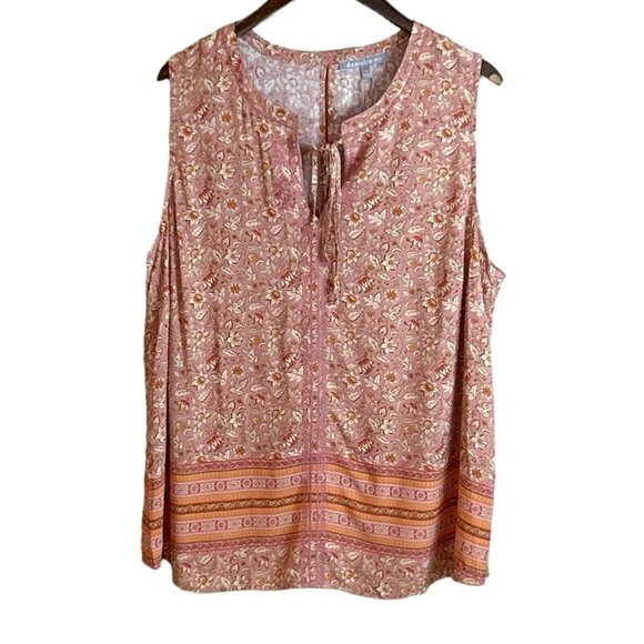 Daniel Rainn Women's Floral Print Tie Front Sleeveless Blouse Coral Size 2X NWT - Picture 1 of 4